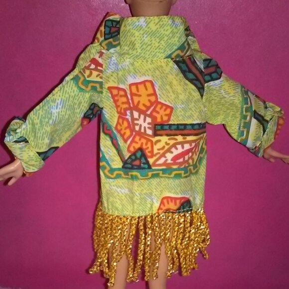 Shani Doll Size Coat Abstract with Fringe 90s - Picture 7 of 7